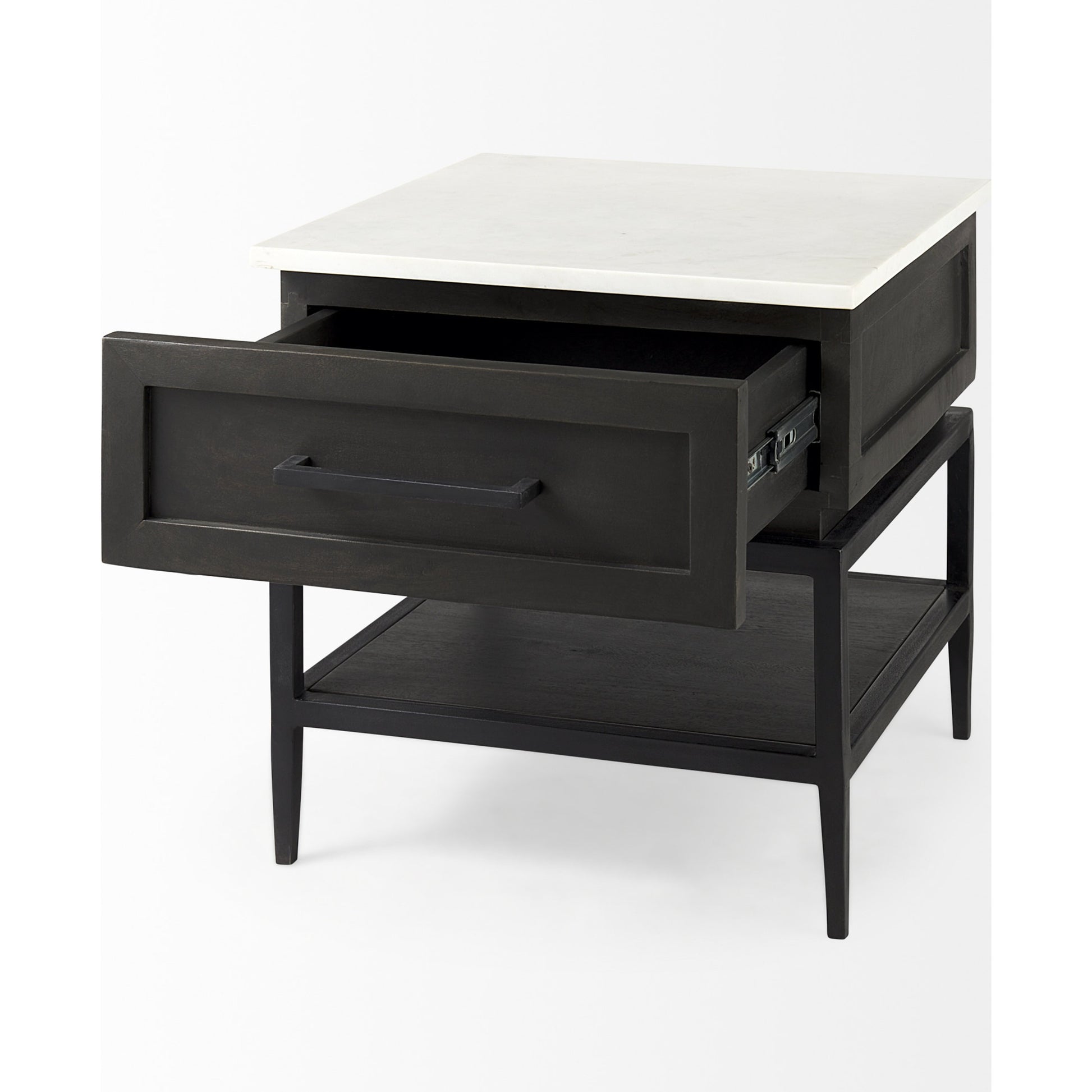 Divina End/Side Table by Mercana in dark brown. Made from metal, wood, marble in a modern style.