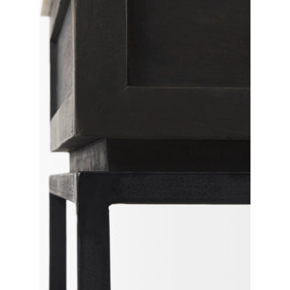 Divina End/Side Table by Mercana in dark brown. Made from metal, wood, marble in a modern style.