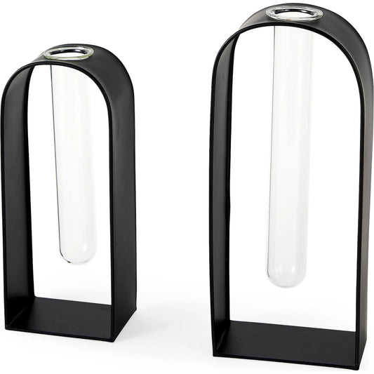 Boyer Metal W Test Tube Decorative Objects Set of Two by Mercana in black, clear. Made from glass in a unique style.
