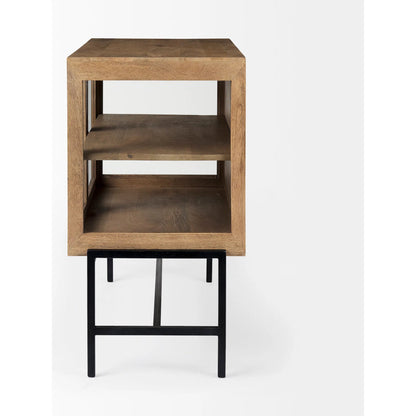 Arelius Accent Cabinet by Mercana. Made from glass, solid wood, steel in a modern style.