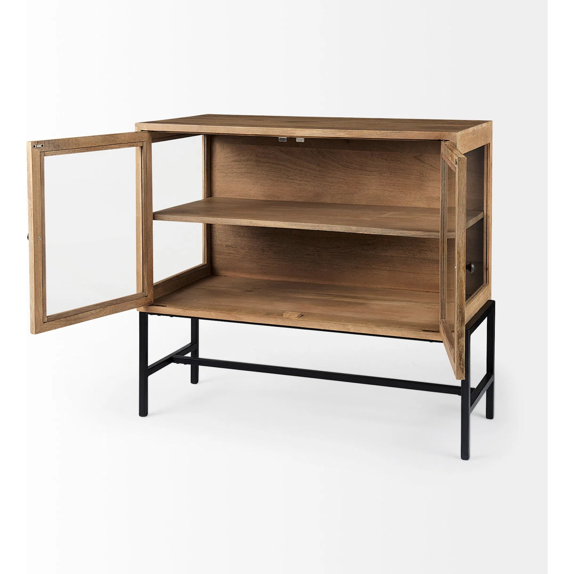 Arelius Accent Cabinet by Mercana. Made from glass, solid wood, steel in a modern style.