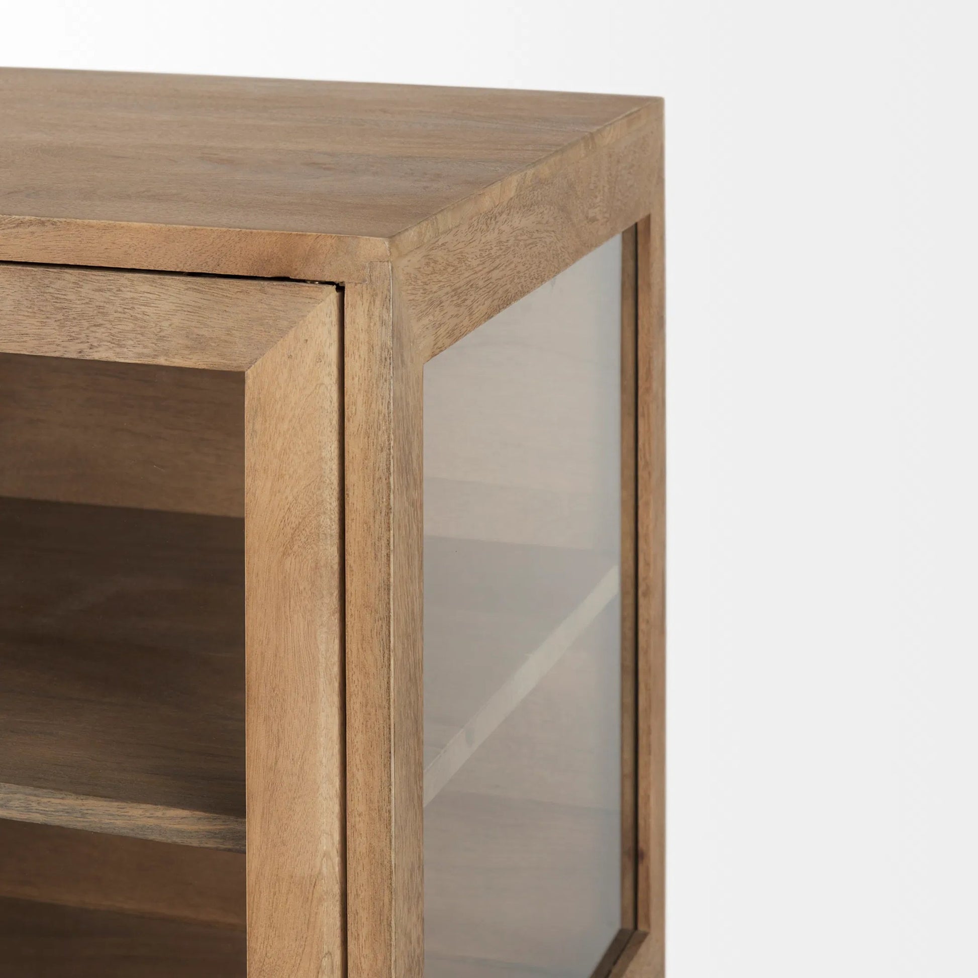Arelius Accent Cabinet by Mercana. Made from glass, solid wood, steel in a modern style.
