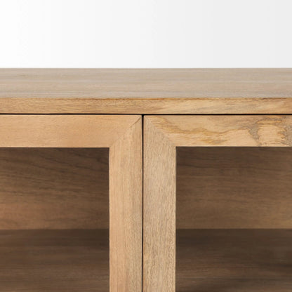 Arelius Accent Cabinet by Mercana. Made from glass, solid wood, steel in a modern style.