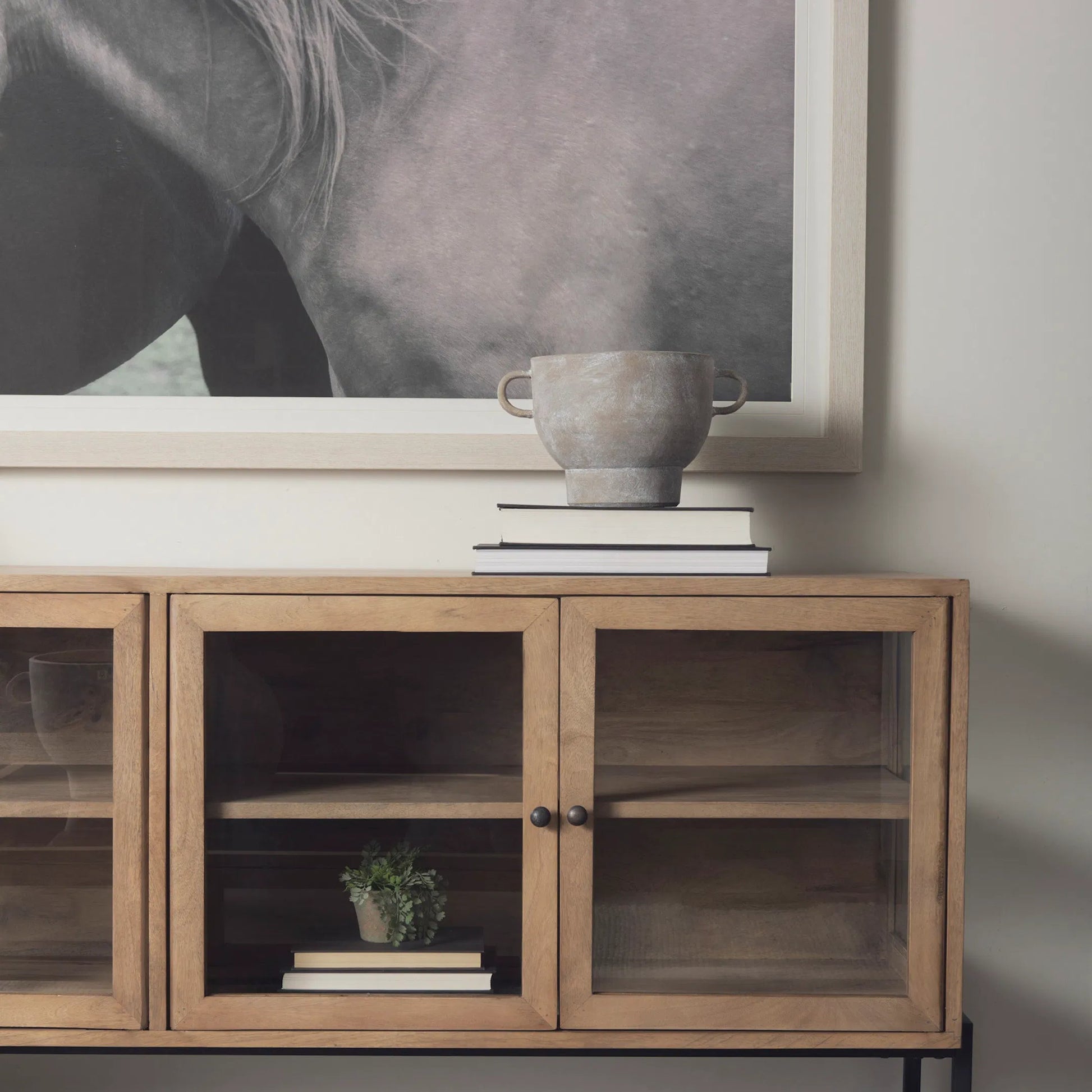 Arelius Sideboard by Mercana. Made from glass, solid wood, steel in a modern style.