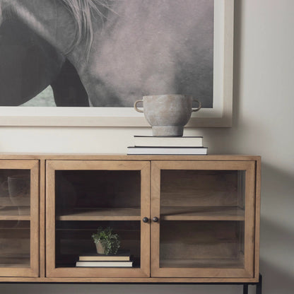 Arelius Sideboard by Mercana. Made from glass, solid wood, steel in a modern style.