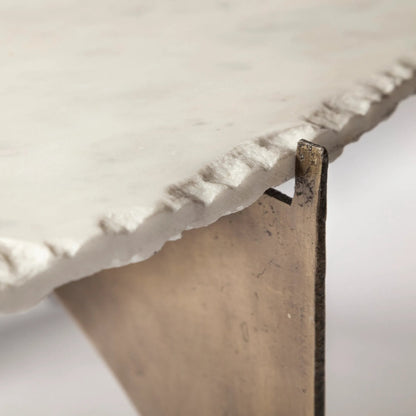 Reinhold Round Coffee Table by Mercana in white, antique gold. Made from marble, metal in a modern style.