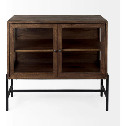 Arelius Accent Cabinet by Mercana. Made from glass, solid wood, steel in a modern style.