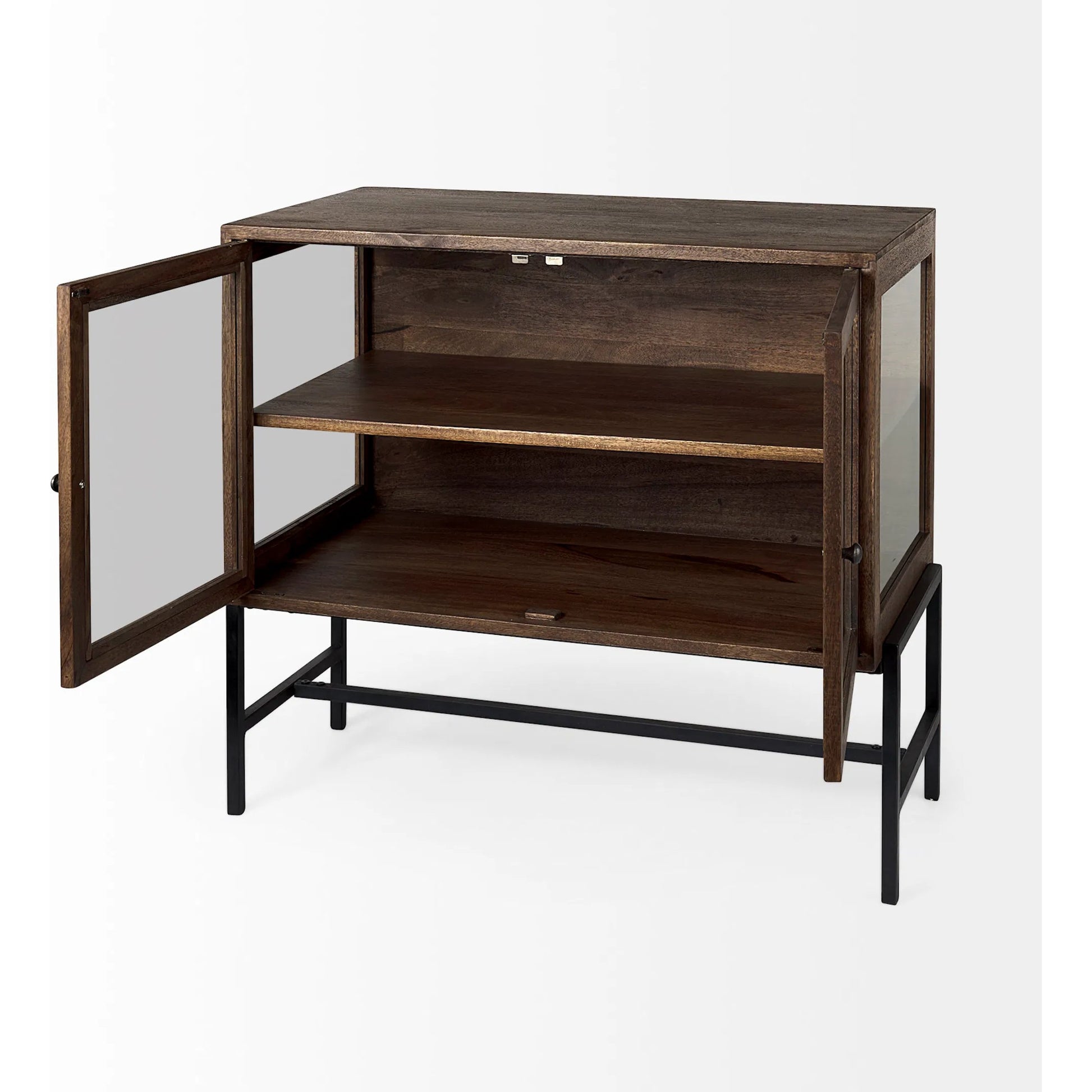 Arelius Accent Cabinet by Mercana. Made from glass, solid wood, steel in a modern style.