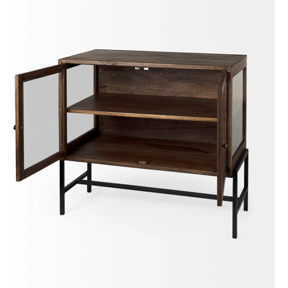 Arelius Accent Cabinet by Mercana. Made from glass, solid wood, steel in a modern style.