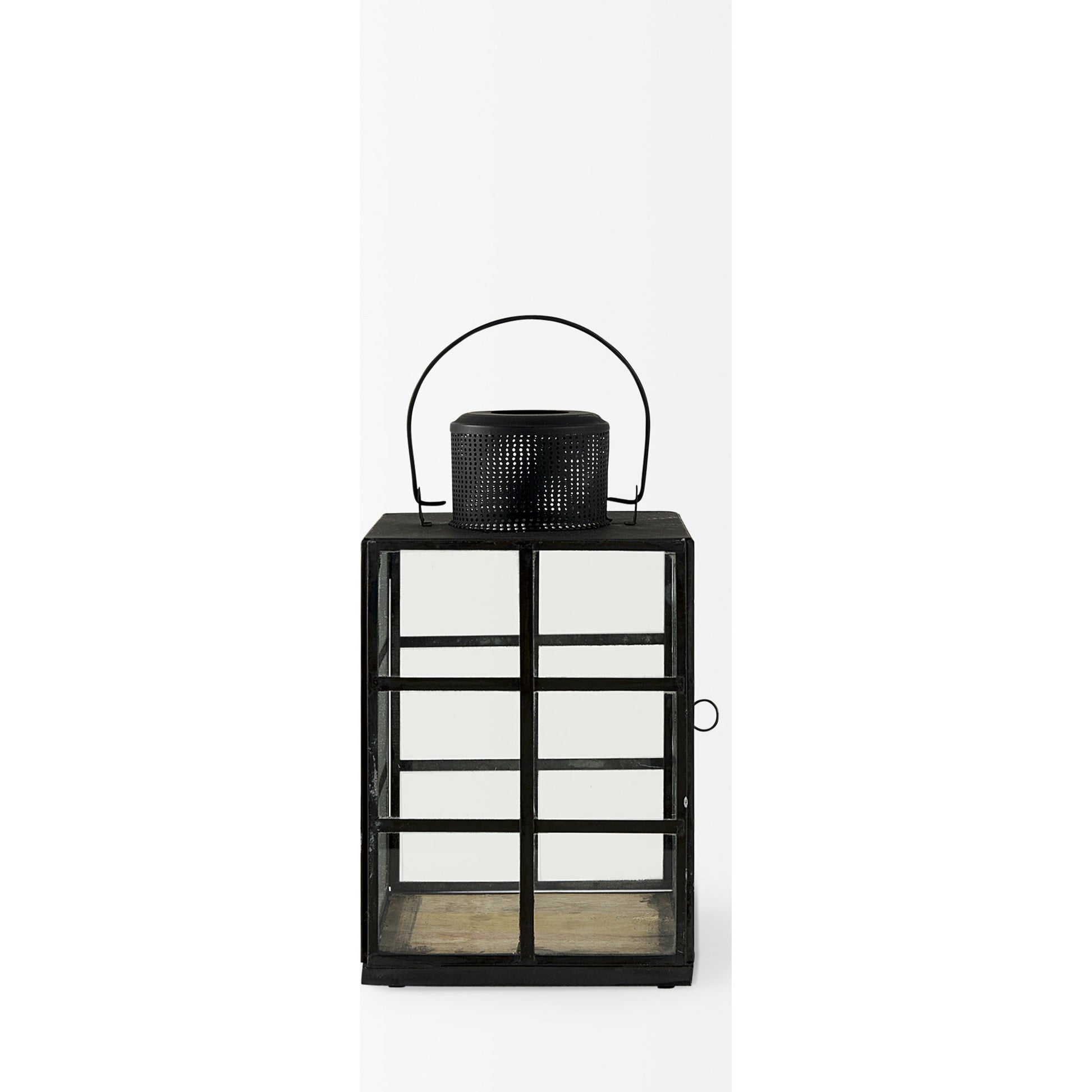 Gamfield Glass Lantern by Mercana in black. Made from metal in a cottage & farmhouse style.