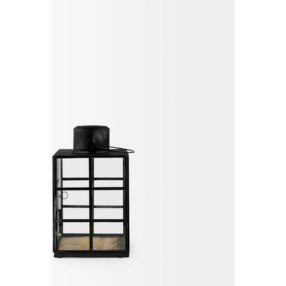 Gamfield Glass Lantern by Mercana in black. Made from metal in a cottage & farmhouse style.