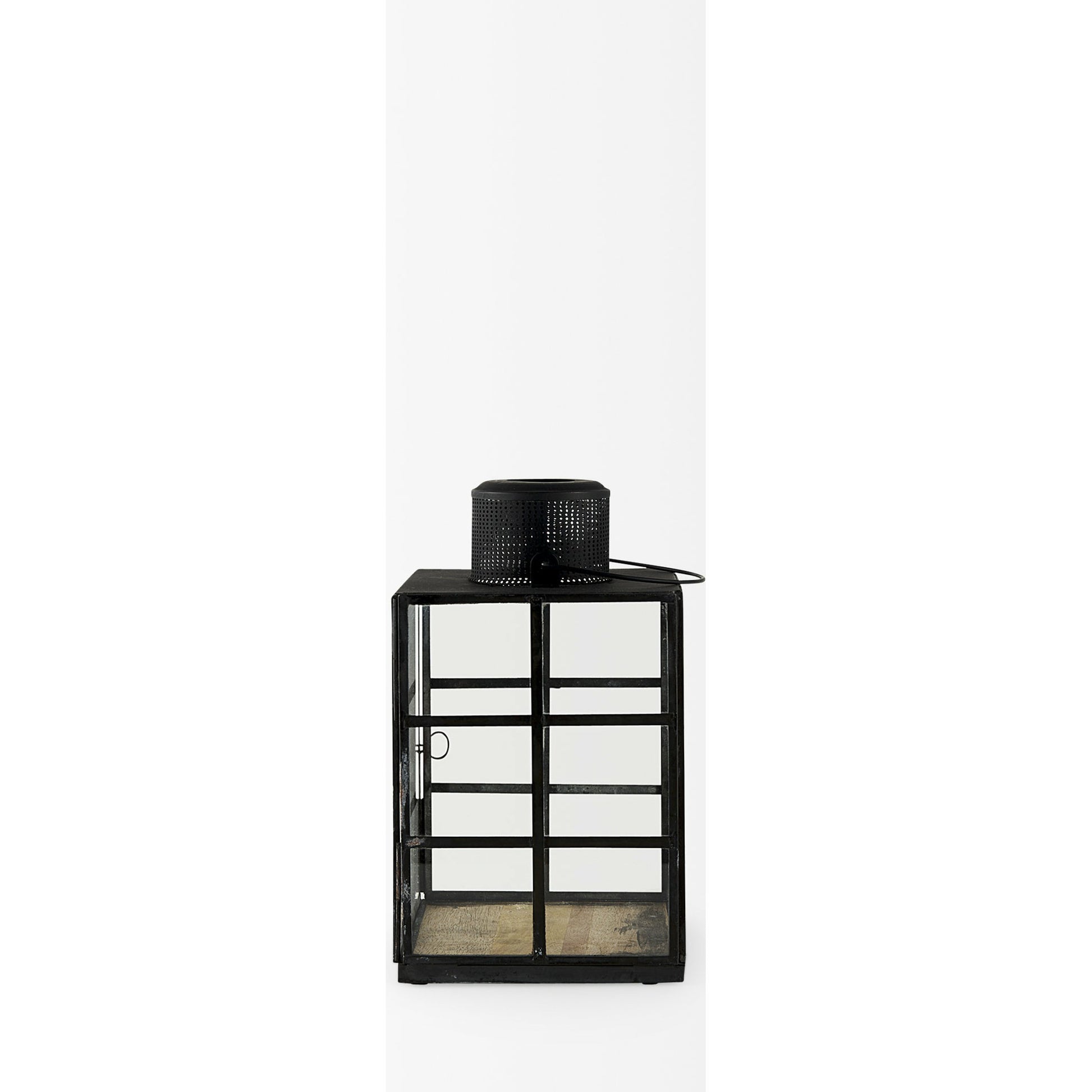 Gamfield Glass Lantern by Mercana in black. Made from metal in a cottage & farmhouse style.
