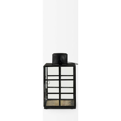 Gamfield Glass Lantern by Mercana in black. Made from metal in a cottage & farmhouse style.