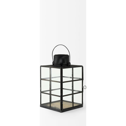 Gamfield Glass Lantern by Mercana in black. Made from metal in a cottage & farmhouse style.