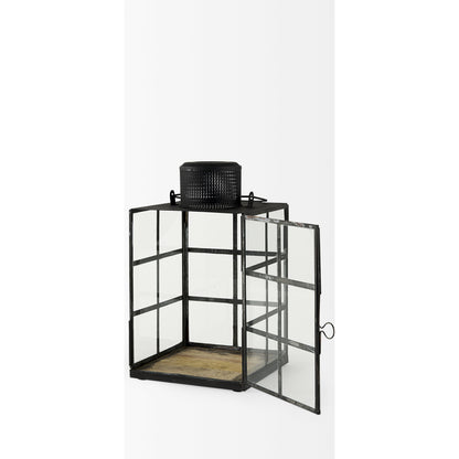 Gamfield Glass Lantern by Mercana in black. Made from metal in a cottage & farmhouse style.