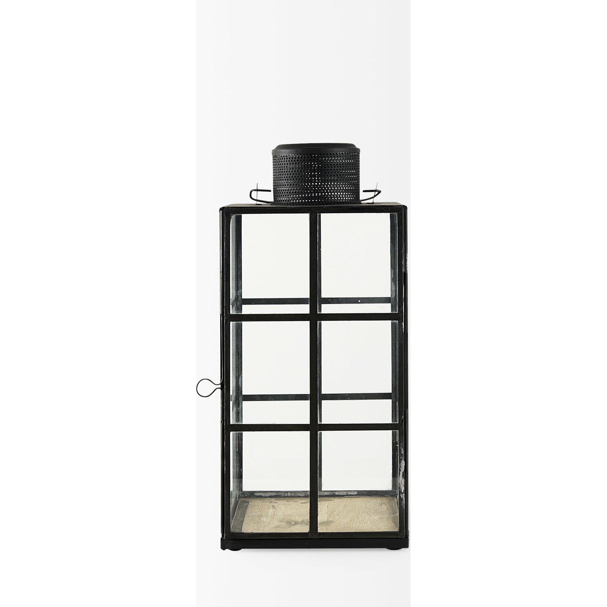 Gamfield Glass Lantern by Mercana in black. Made from metal in a cottage & farmhouse style.