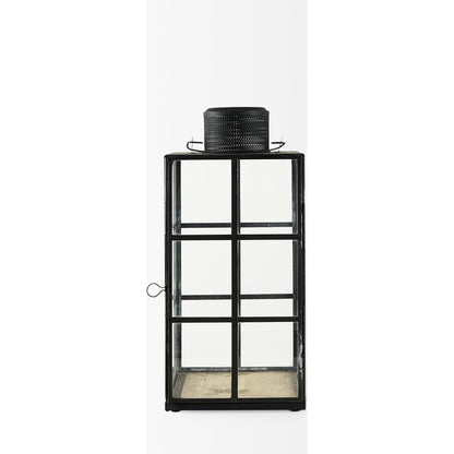 Gamfield Glass Lantern by Mercana in black. Made from metal in a cottage & farmhouse style.