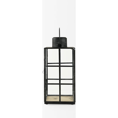 Gamfield Glass Lantern by Mercana in black. Made from metal in a cottage & farmhouse style.