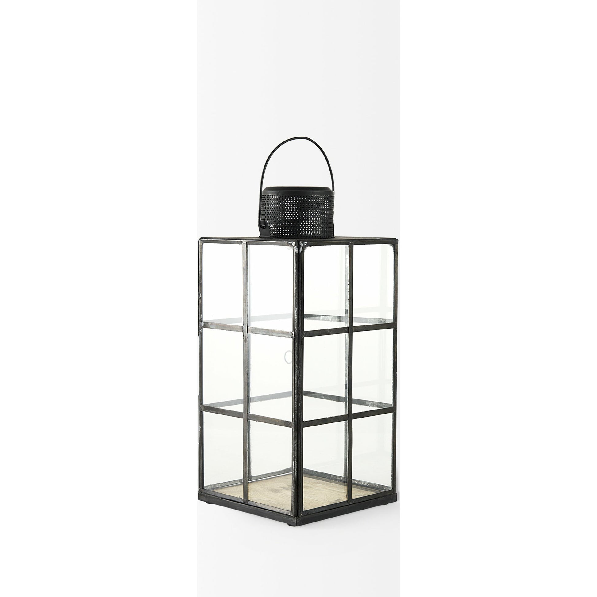 Gamfield Glass Lantern by Mercana in black. Made from metal in a cottage & farmhouse style.