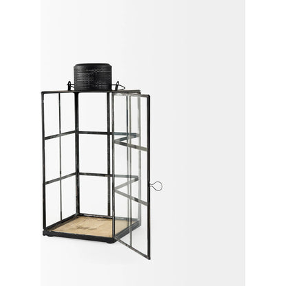 Gamfield Glass Lantern by Mercana in black. Made from metal in a cottage & farmhouse style.