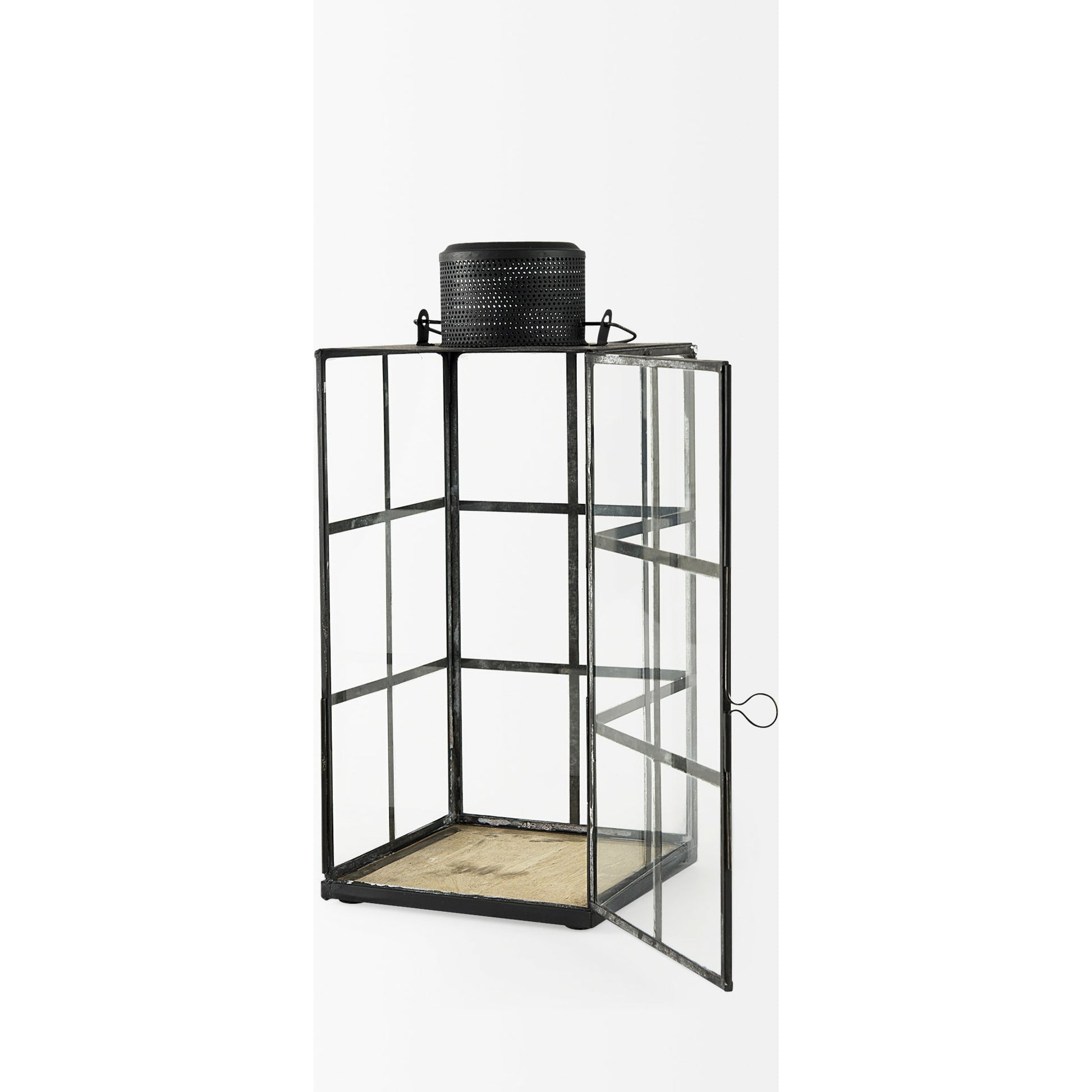 Gamfield Glass Lantern by Mercana in black. Made from metal in a cottage & farmhouse style.