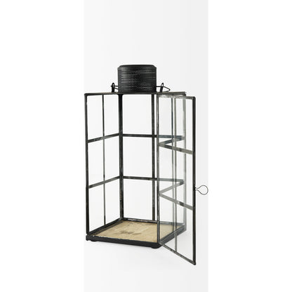 Gamfield Glass Lantern by Mercana in black. Made from metal in a cottage & farmhouse style.