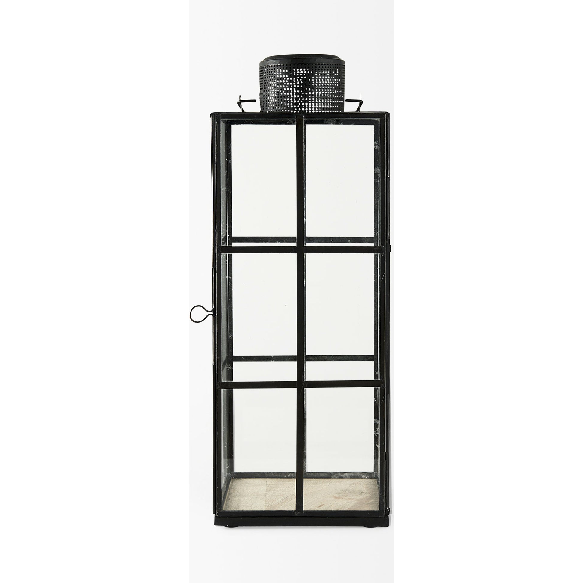Gamfield Glass Lantern by Mercana in black. Made from metal in a cottage & farmhouse style.