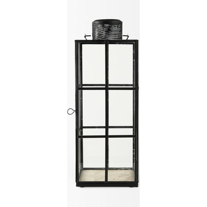 Gamfield Glass Lantern by Mercana in black. Made from metal in a cottage & farmhouse style.