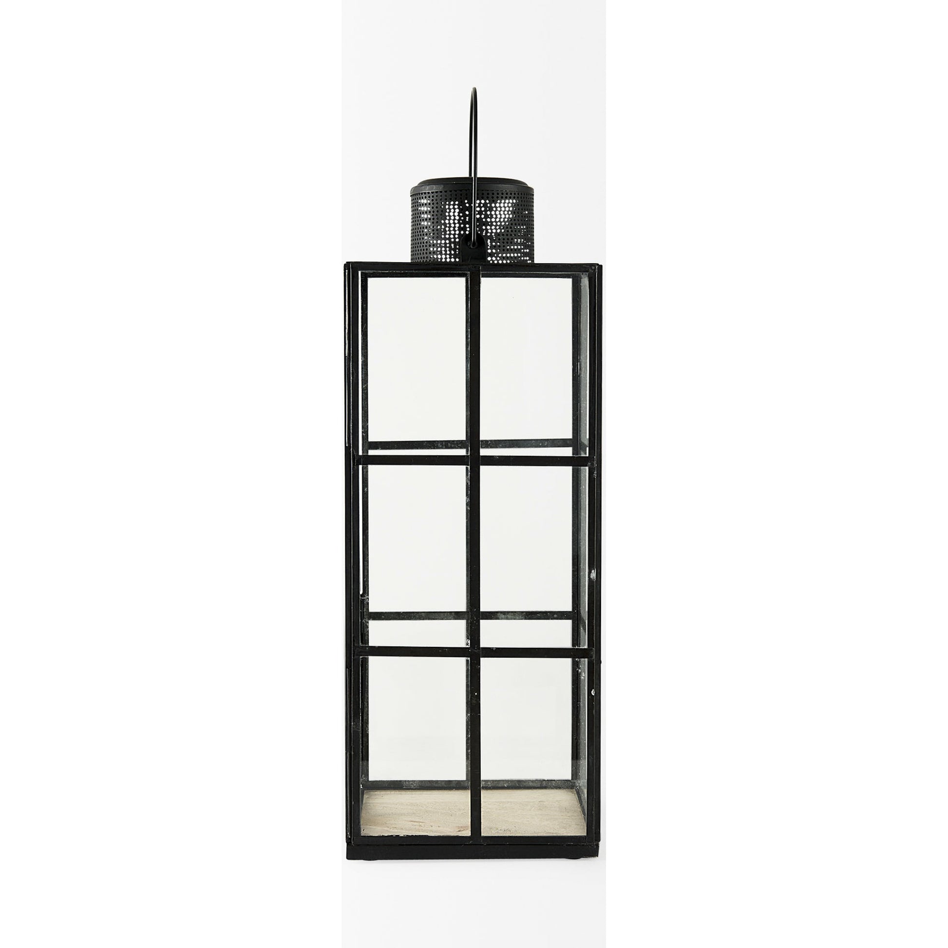 Gamfield Glass Lantern by Mercana in black. Made from metal in a cottage & farmhouse style.