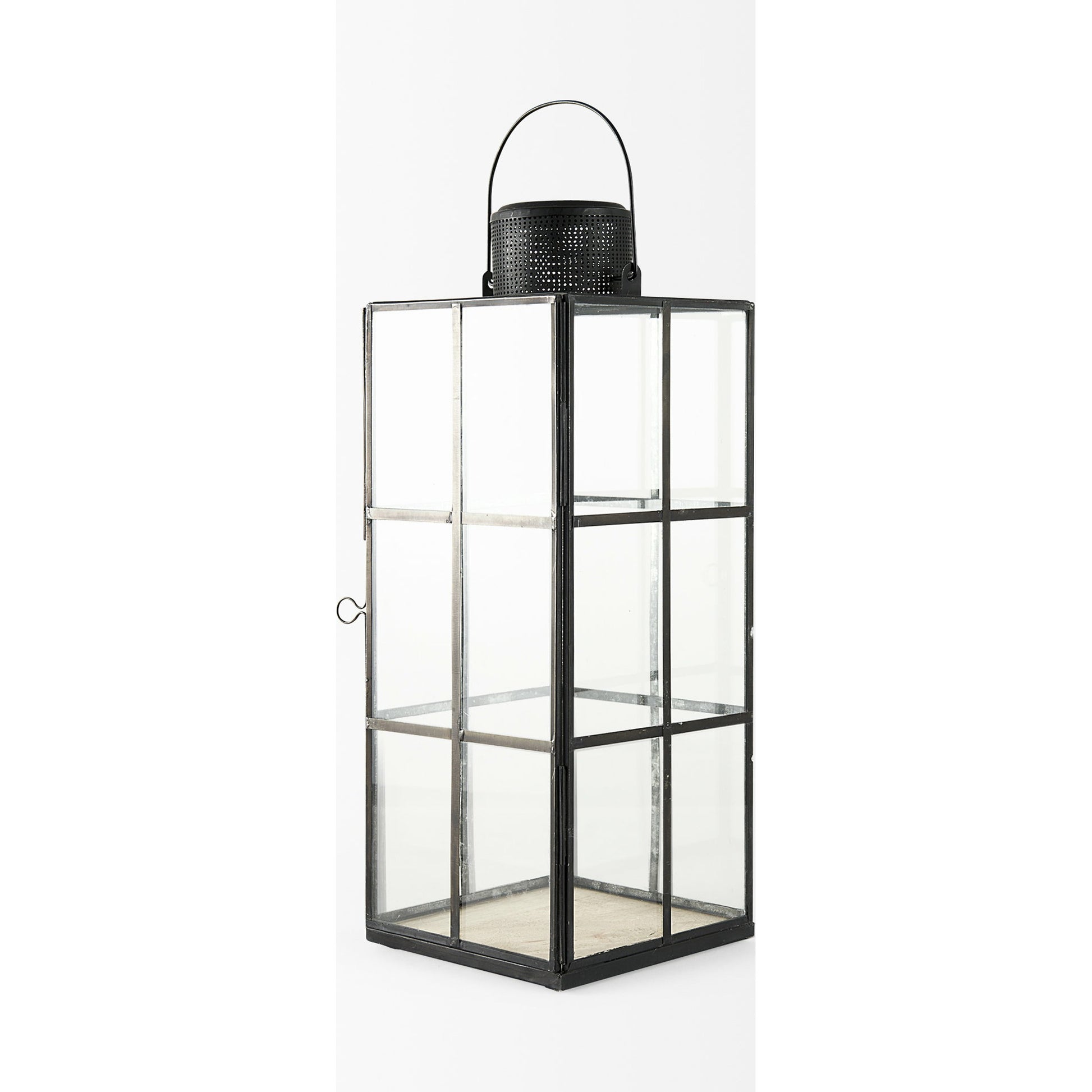 Gamfield Glass Lantern by Mercana in black. Made from metal in a cottage & farmhouse style.