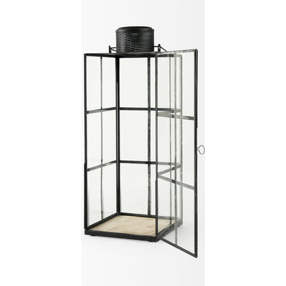 Gamfield Glass Lantern by Mercana in black. Made from metal in a cottage & farmhouse style.