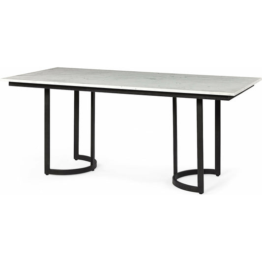 Tanner Rectangle Dining Table by Mercana in white. Made from metal, marble in a transitional style.