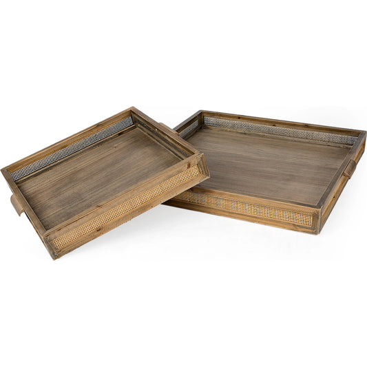 Sonny Wicker Square Trays Set of Two by Mercana in natural. Made from wood in a unique style.
