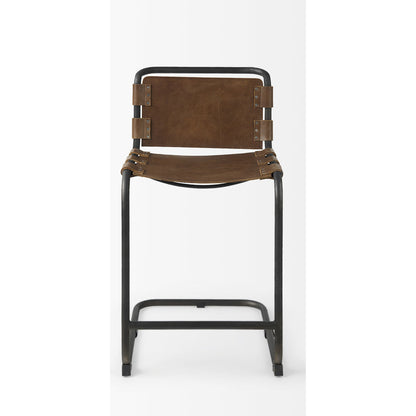 Berbick Leather Seat Counter Stool by Mercana. Made from leather, iron in a unique style.