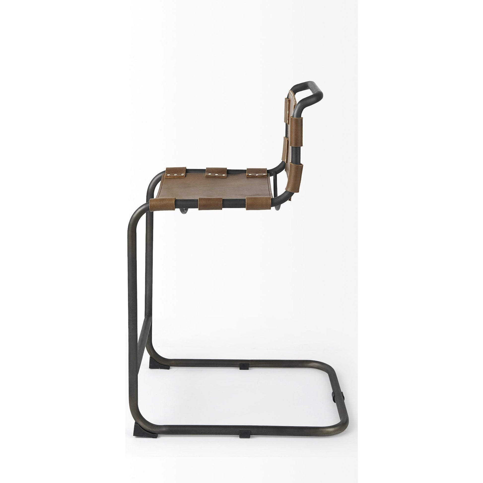 Berbick Leather Seat Counter Stool by Mercana. Made from leather, iron in a unique style.