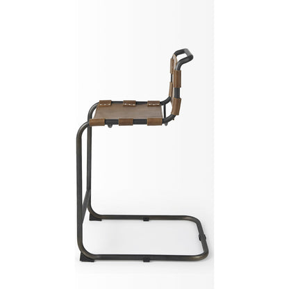 Berbick Leather Seat Counter Stool by Mercana. Made from leather, iron in a unique style.