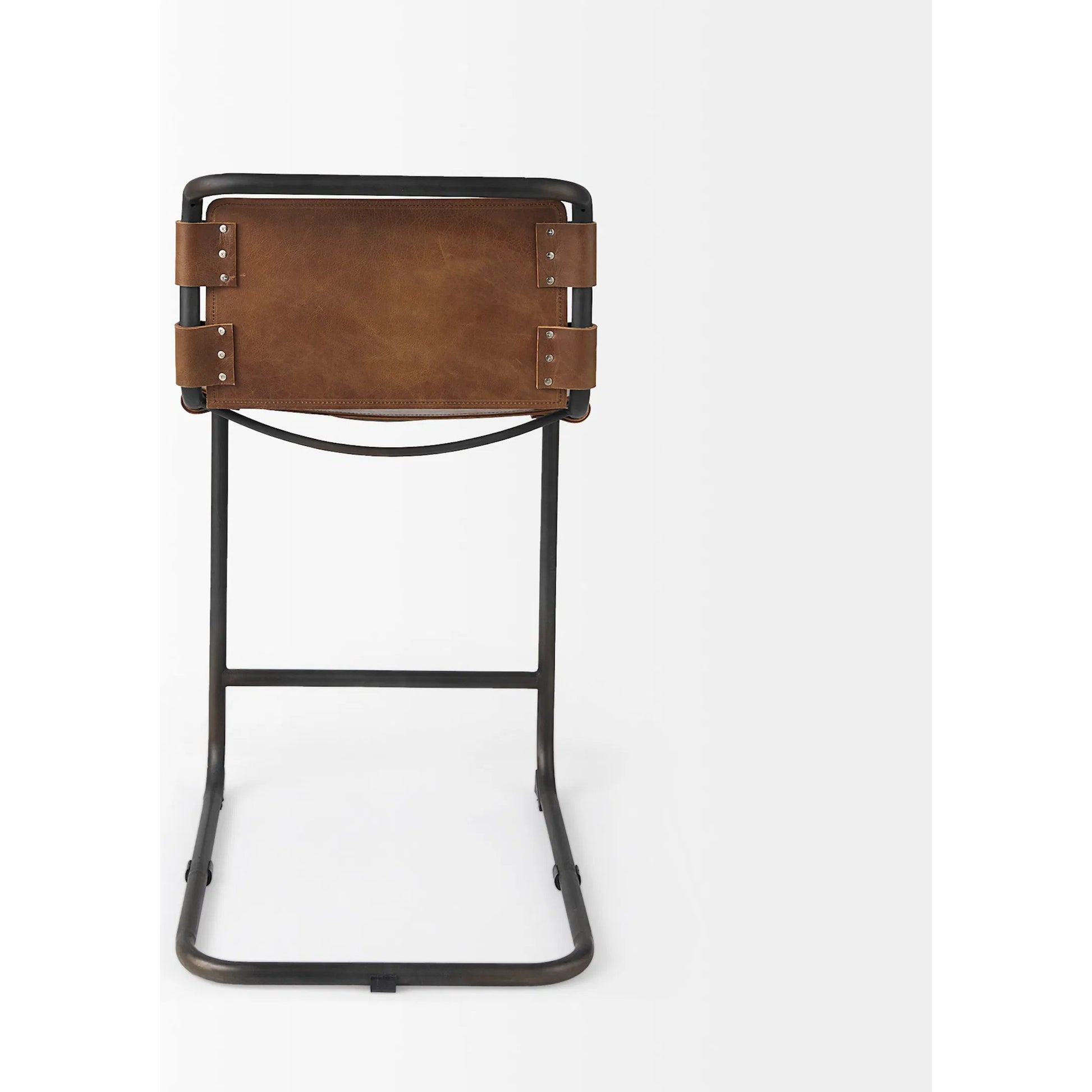 Berbick Leather Seat Counter Stool by Mercana. Made from leather, iron in a unique style.