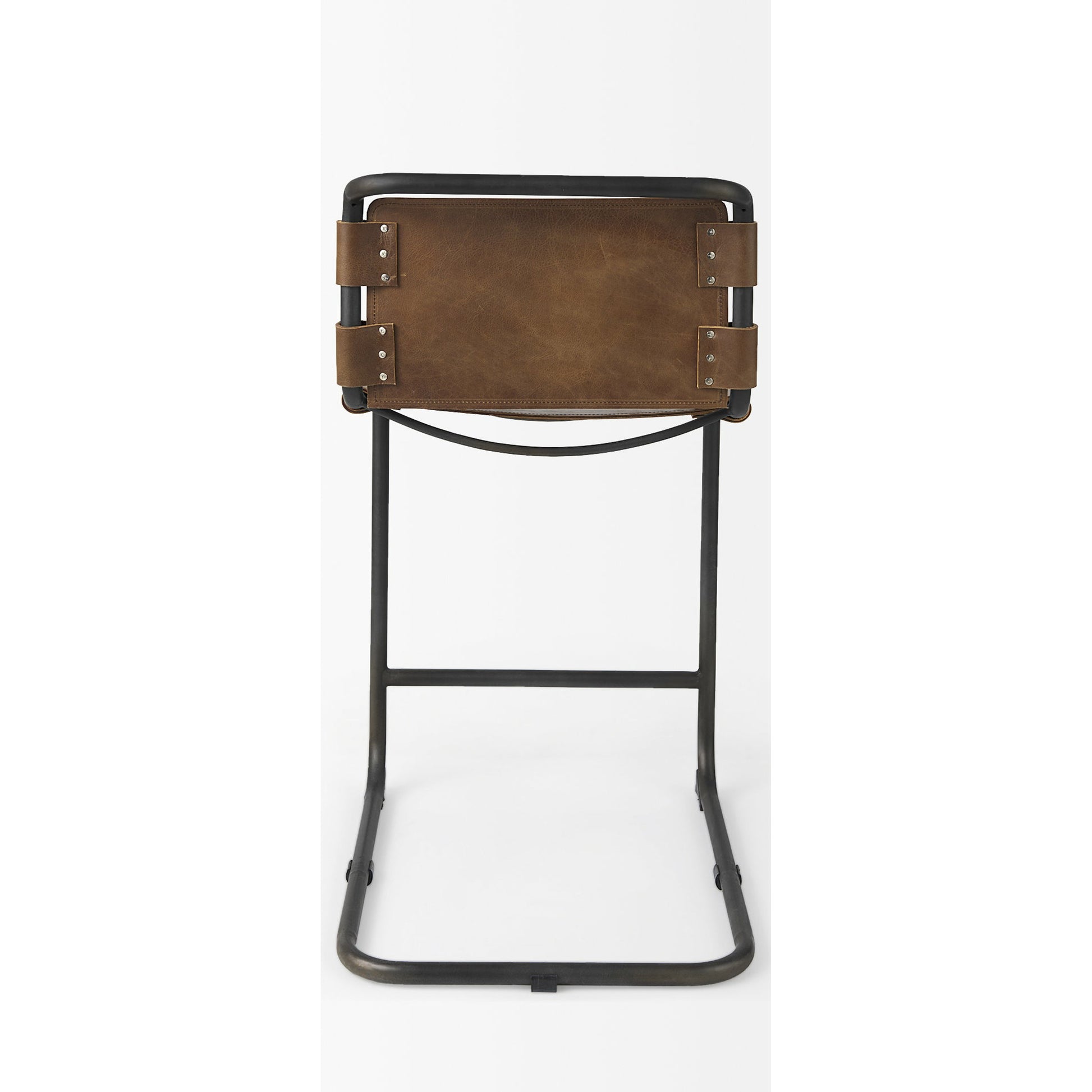 Berbick Leather Seat Counter Stool by Mercana. Made from leather, iron in a unique style.