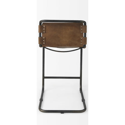 Berbick Leather Seat Counter Stool by Mercana. Made from leather, iron in a unique style.