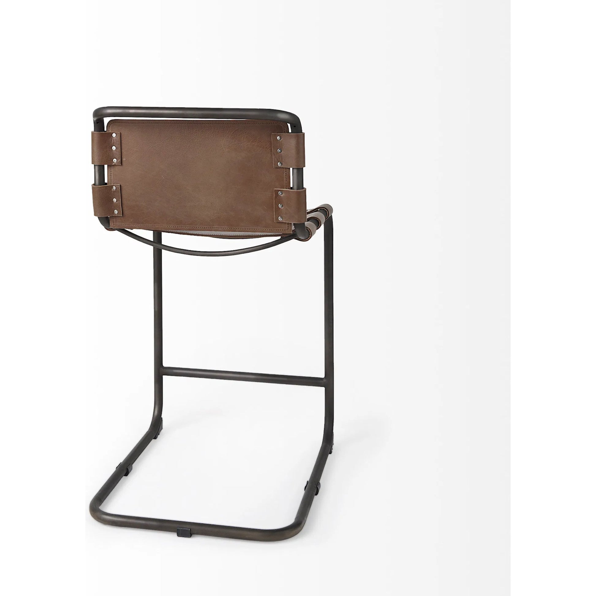 Berbick Leather Seat Counter Stool by Mercana. Made from leather, iron in a unique style.