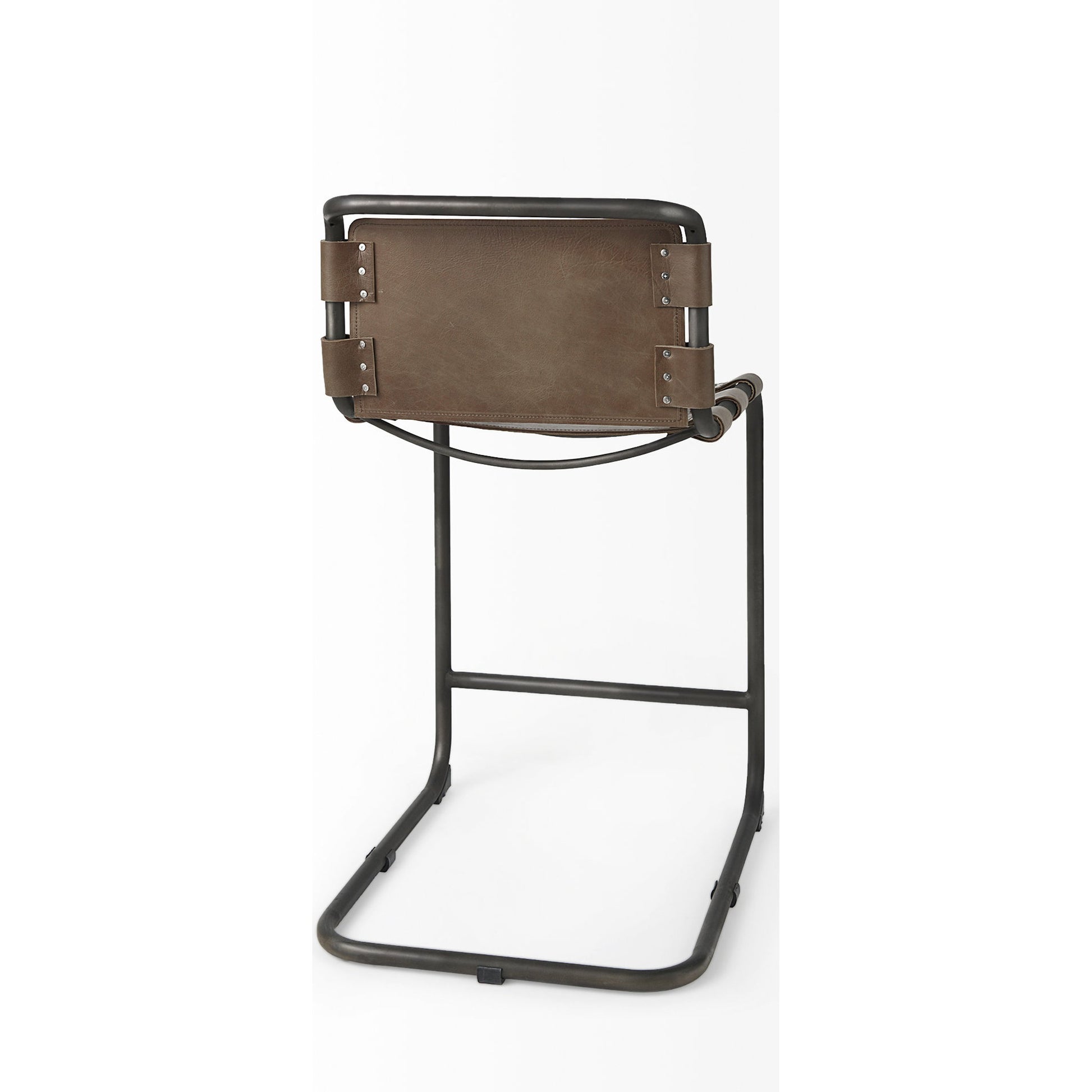 Berbick Leather Seat Counter Stool by Mercana. Made from leather, iron in a unique style.