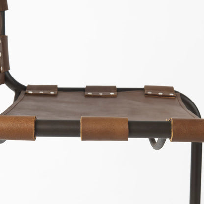 Berbick Leather Seat Counter Stool by Mercana. Made from leather, iron in a modern style.