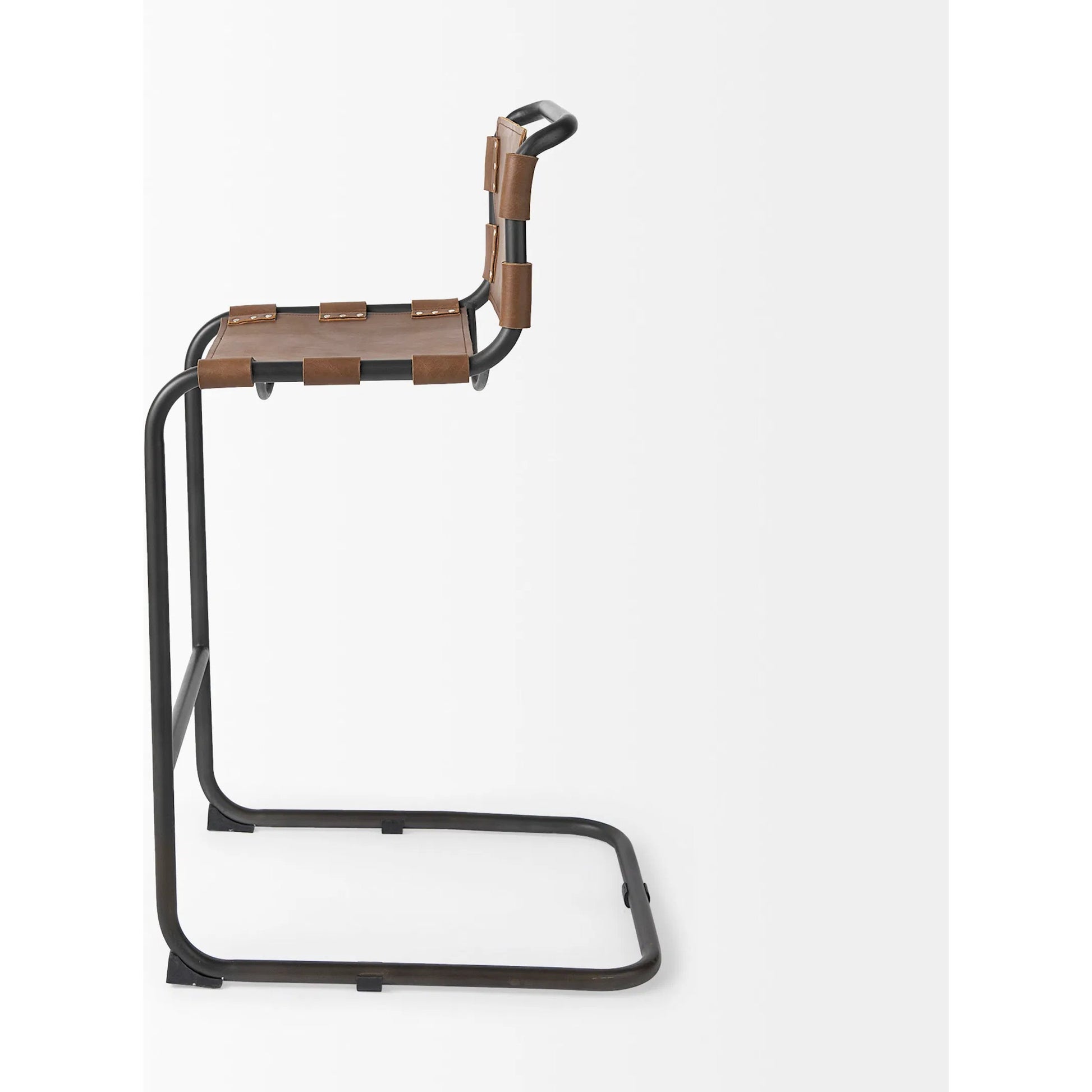Berbick Leather Seat Bar Stool by Mercana. Made from leather, iron in a rustic style.
