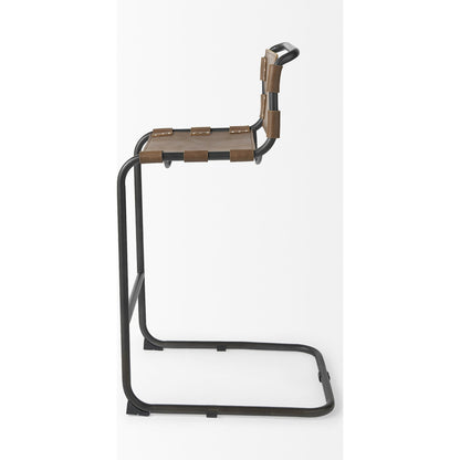 Berbick Leather Seat Bar Stool by Mercana. Made from leather, iron in a rustic style.