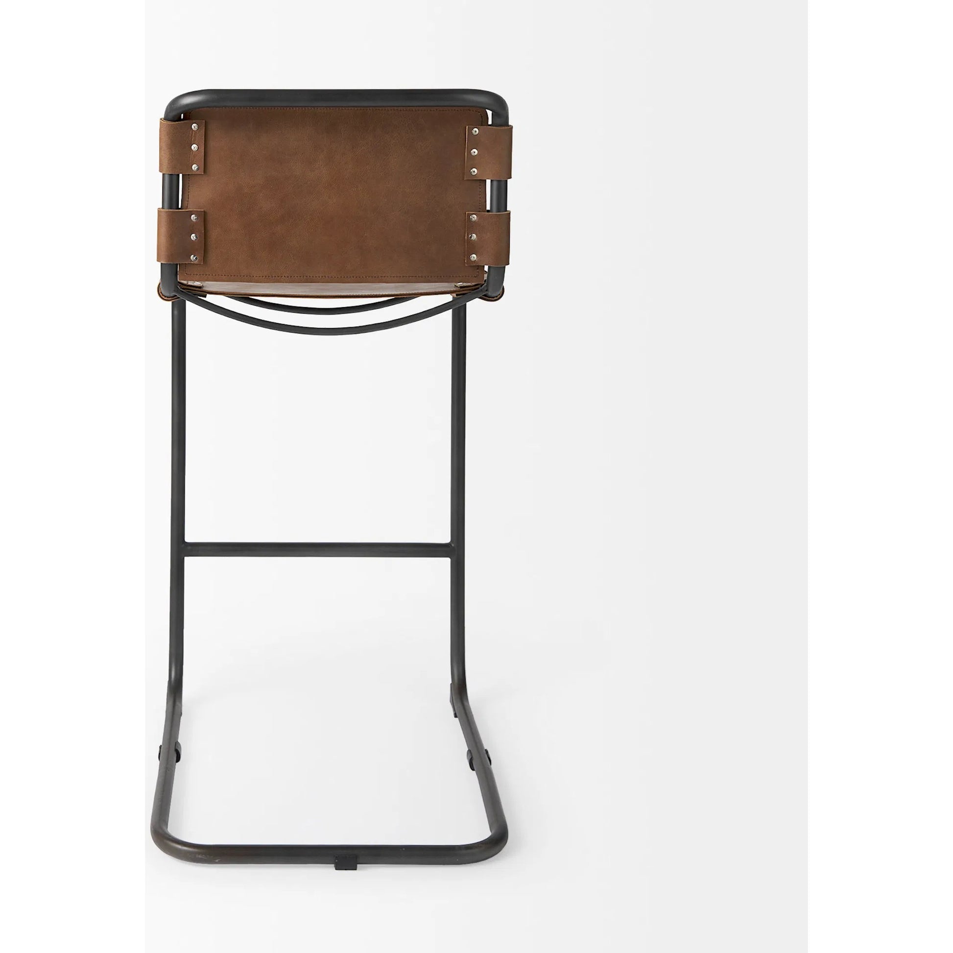Berbick Leather Seat Bar Stool by Mercana. Made from leather, iron in a rustic style.