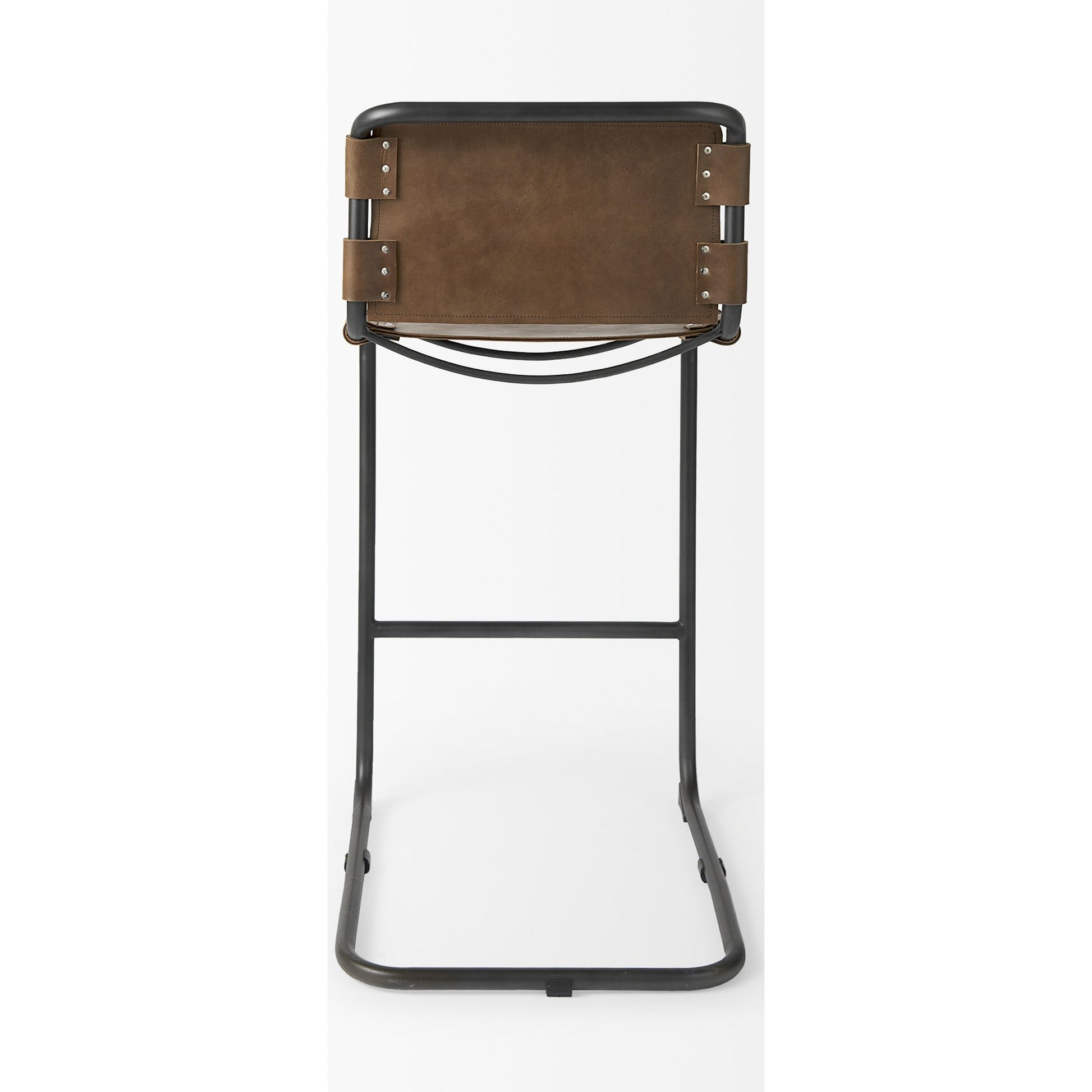 Berbick Leather Seat Bar Stool by Mercana. Made from leather, iron in a rustic style.