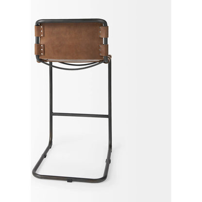 Berbick Leather Seat Bar Stool by Mercana. Made from leather, iron in a rustic style.