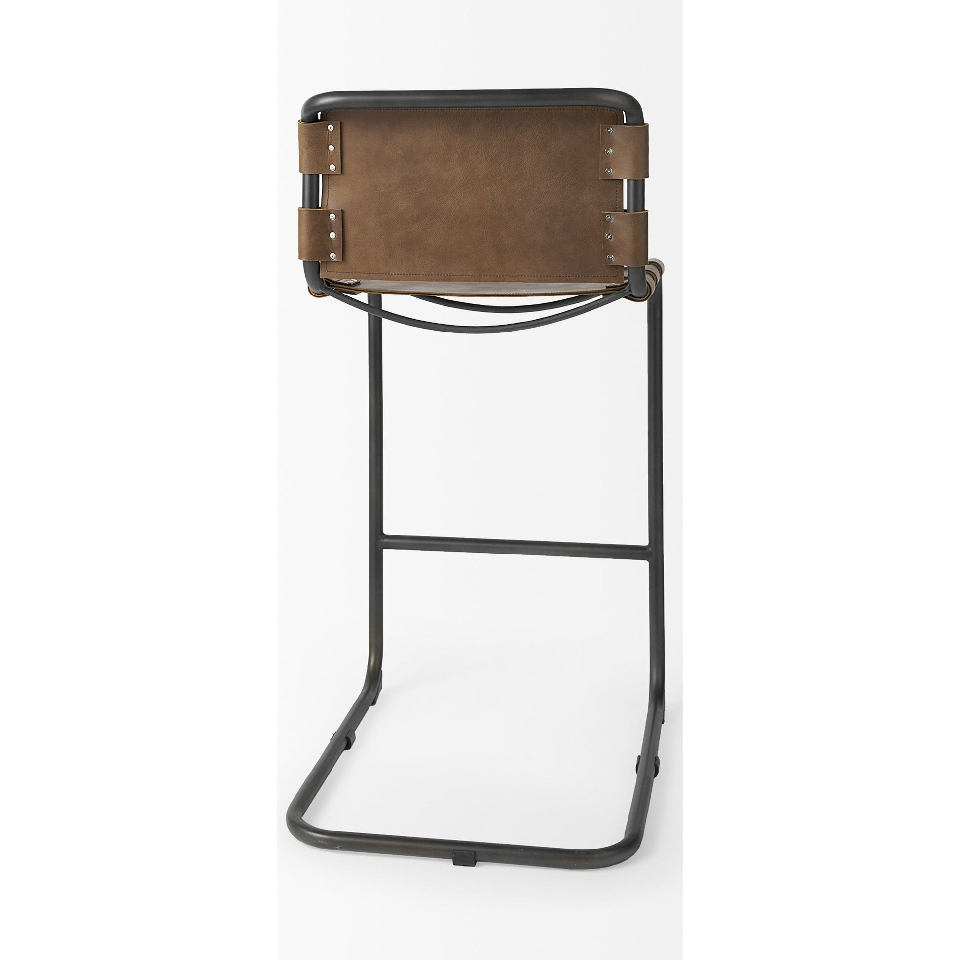 Berbick Leather Seat Bar Stool by Mercana. Made from leather, iron in a rustic style.