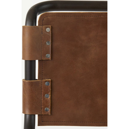Berbick Leather Seat Bar Stool by Mercana. Made from leather, iron in a rustic style.