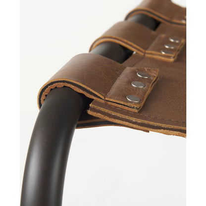 Berbick Leather Seat Bar Stool by Mercana. Made from leather, iron in a rustic style.